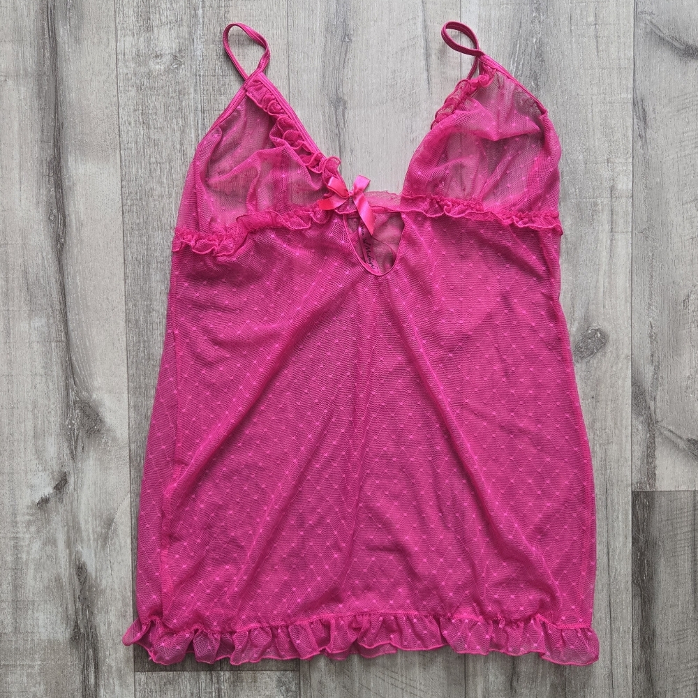 Pink Mesh Polka Dot Lingerie Dress With Bows
